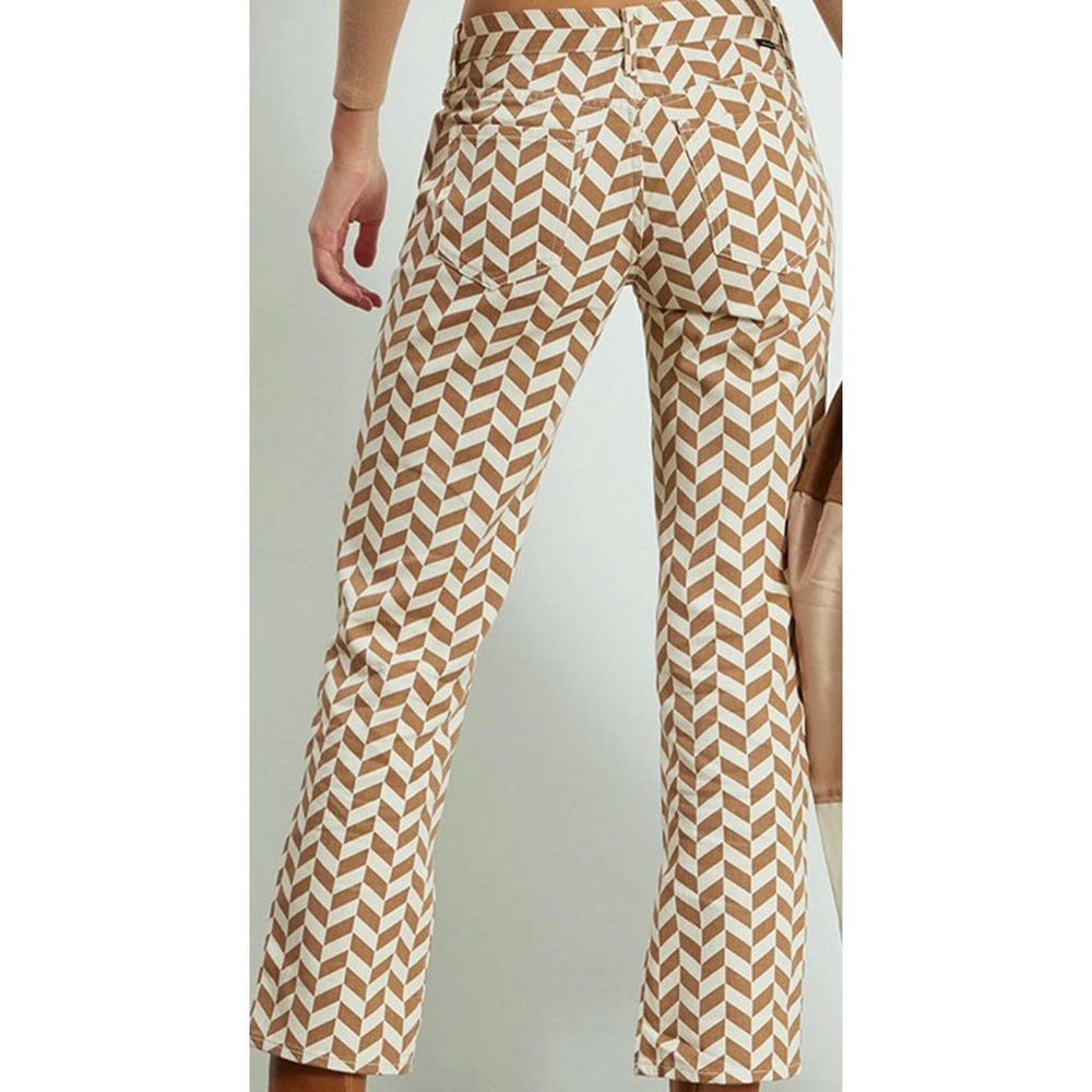 Pacsun Jeans Low Rise Brown Chevron Straight Leg Slit Denim Pants Womens 24” - Picture 4 of 11